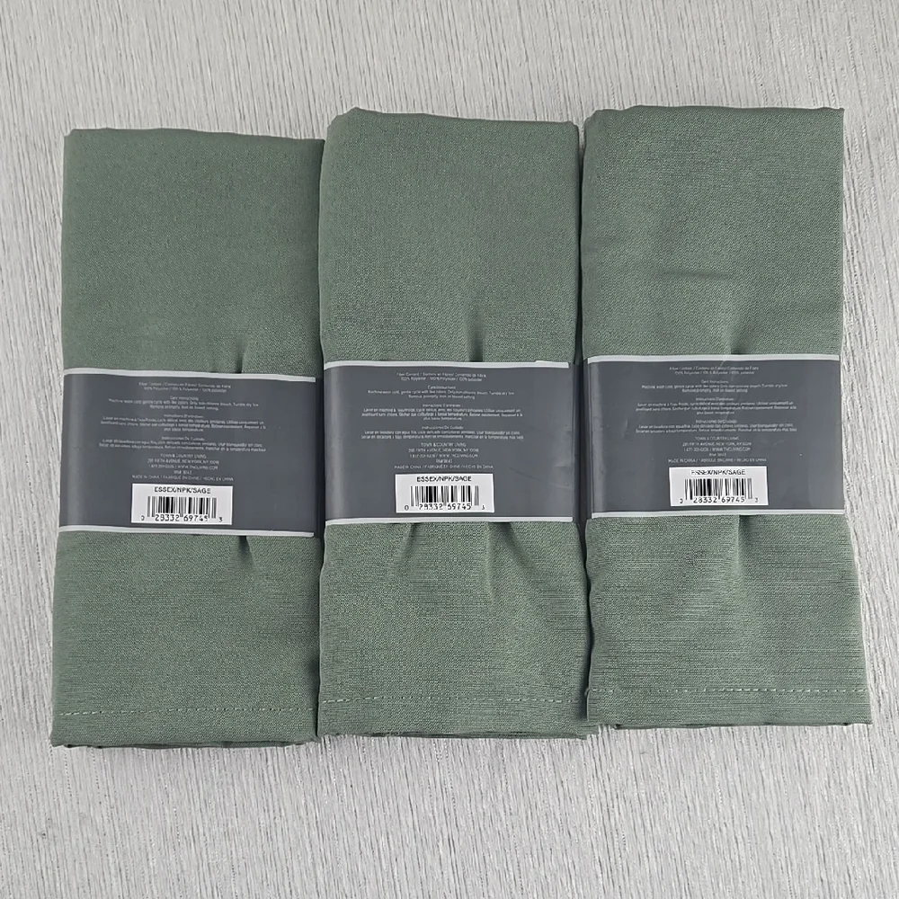 Essex Sage Green Cloth Napkins Set of 6 Textured 100% Polyester 18x18 Square NEW